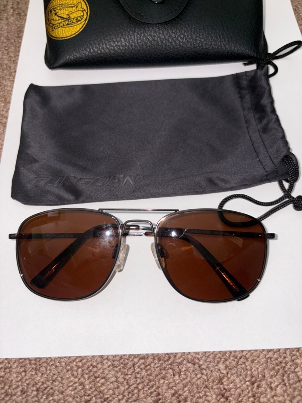 Torgoen Aviator Polaroid Sunglasses in Black with Smoke Lenses